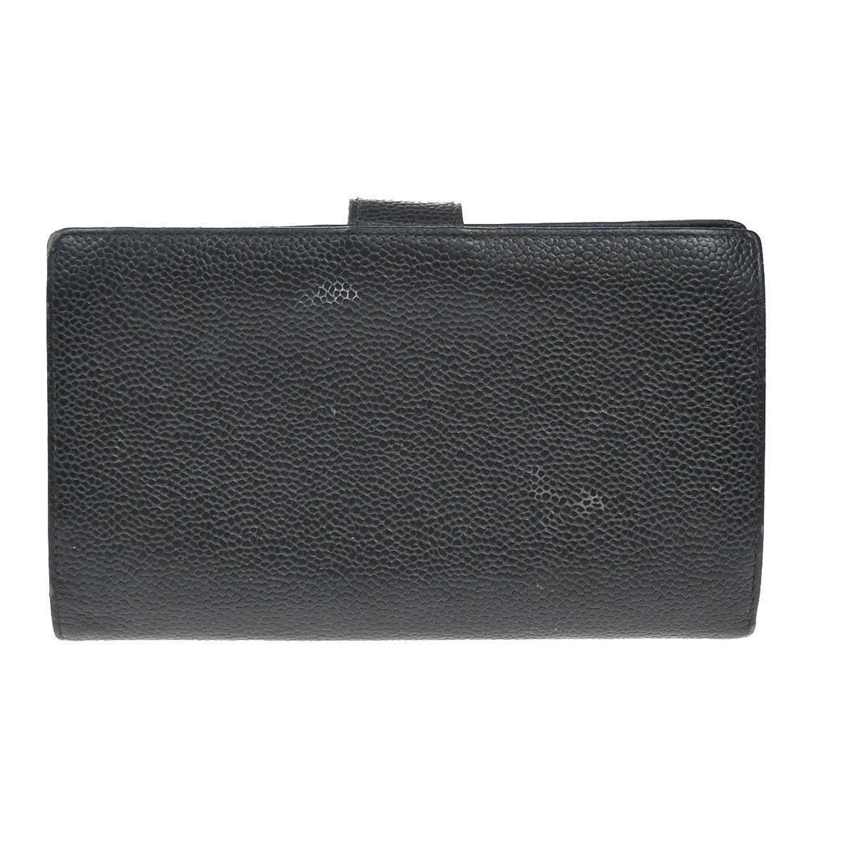 CHANEL CC Logo Long Bifold Wallet Grained Calfskin Leather Black 61RF542