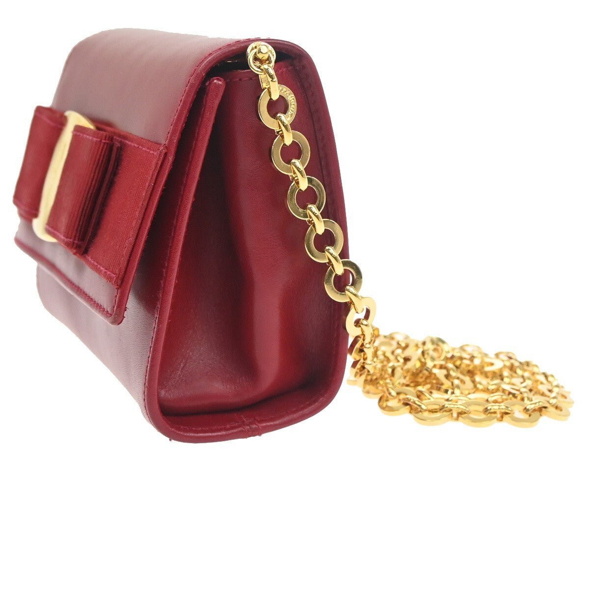 SALVATORE FERRAGAMO Vara 2Way Chain Mini Shoulder Clutch Bag Leather Red 31EE972