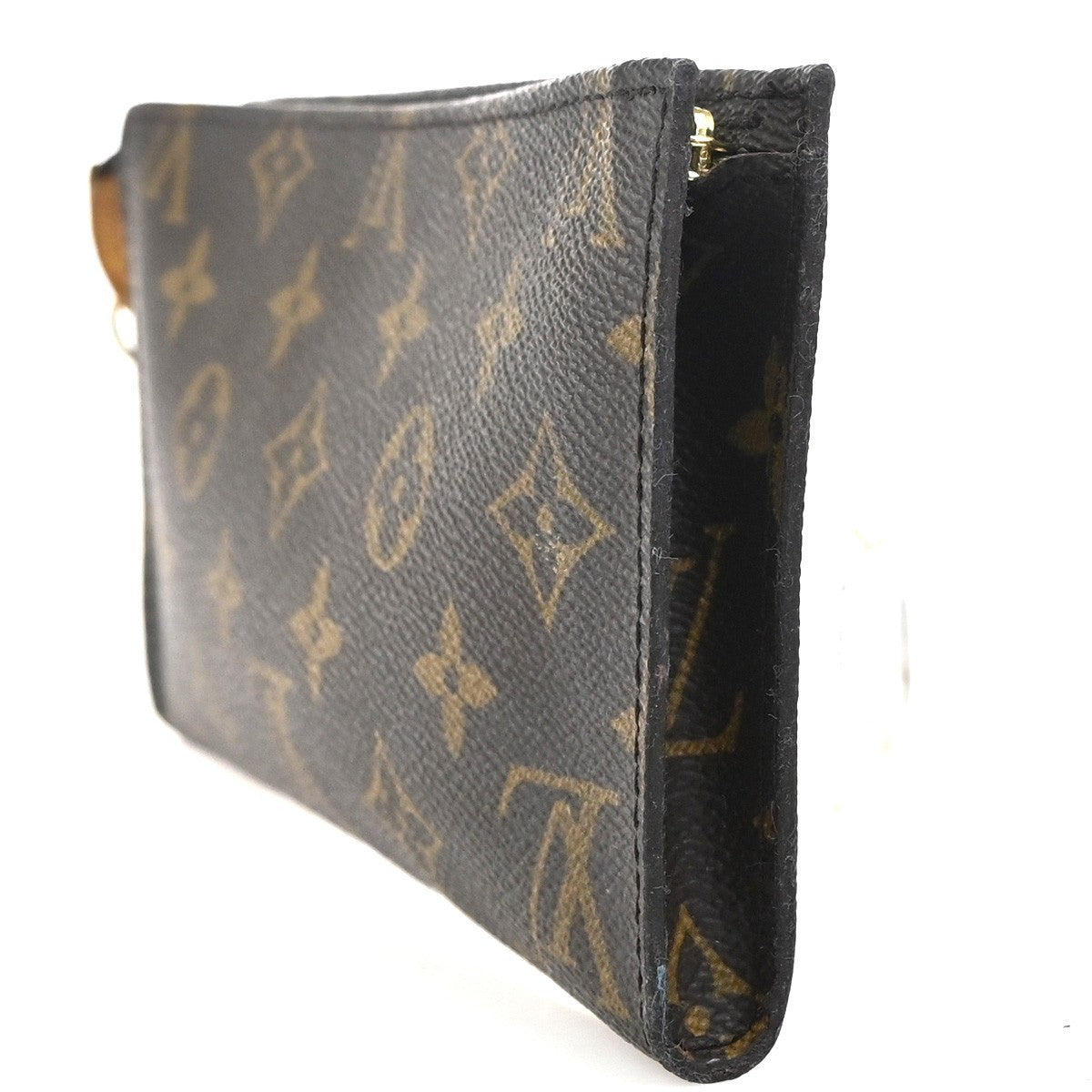 LOUIS VUITTON LV Logo Bucket GM Pouch Bag Monogram Leather Brown Gold 05KC768
