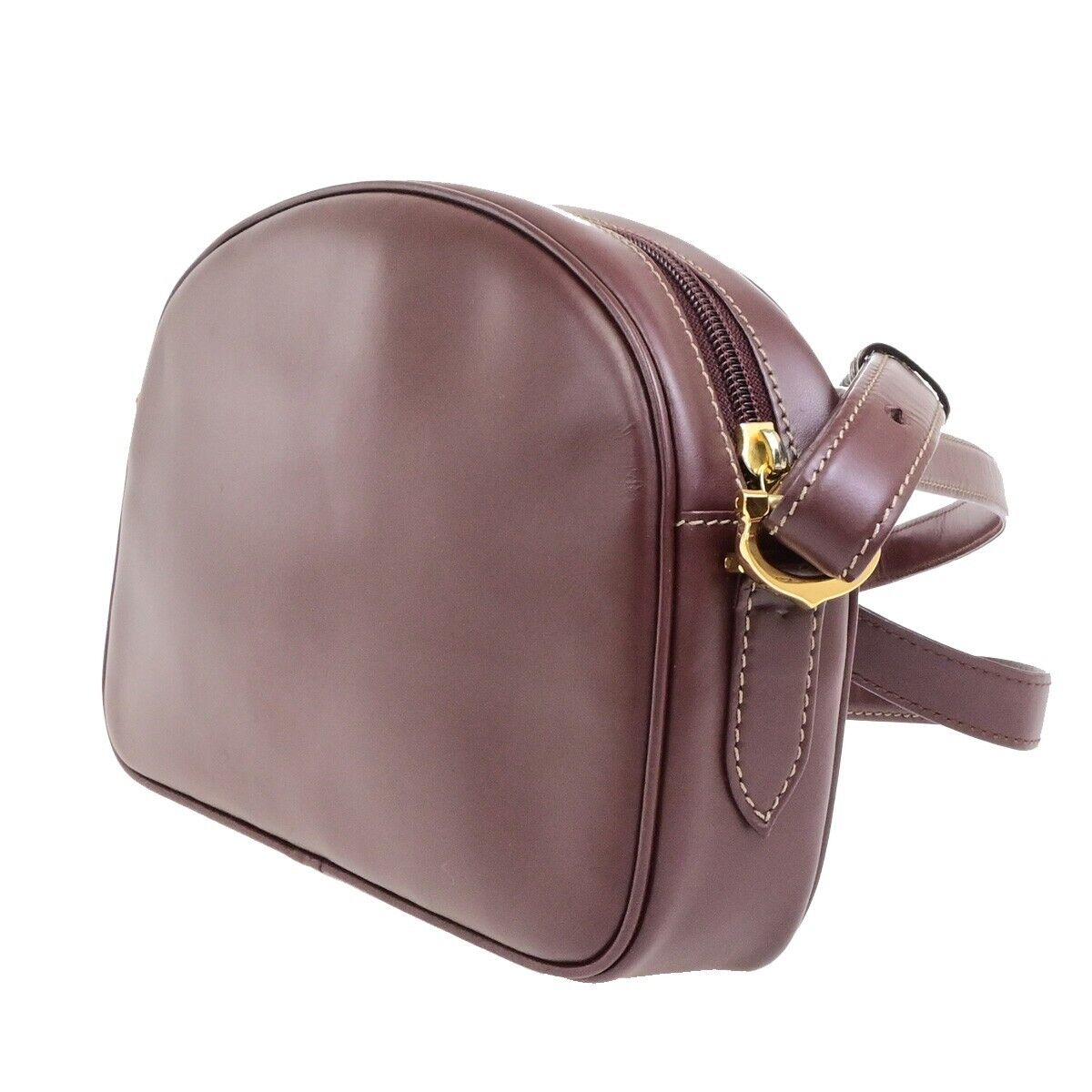MUST DE CARTIER 2C Logos Shoulder Bag Leather Bordeaux Red Gold France 69FA310