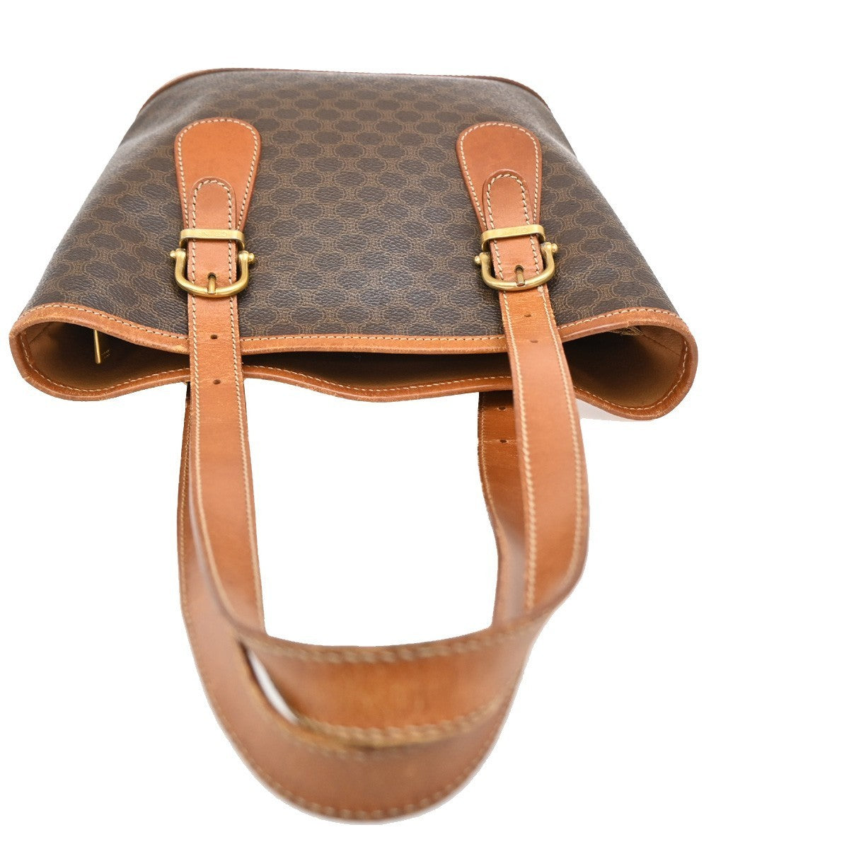 CELINE Logo Macadam Pattern Shoulder Tote Bag PVC Leather Brown Italy 61KB607