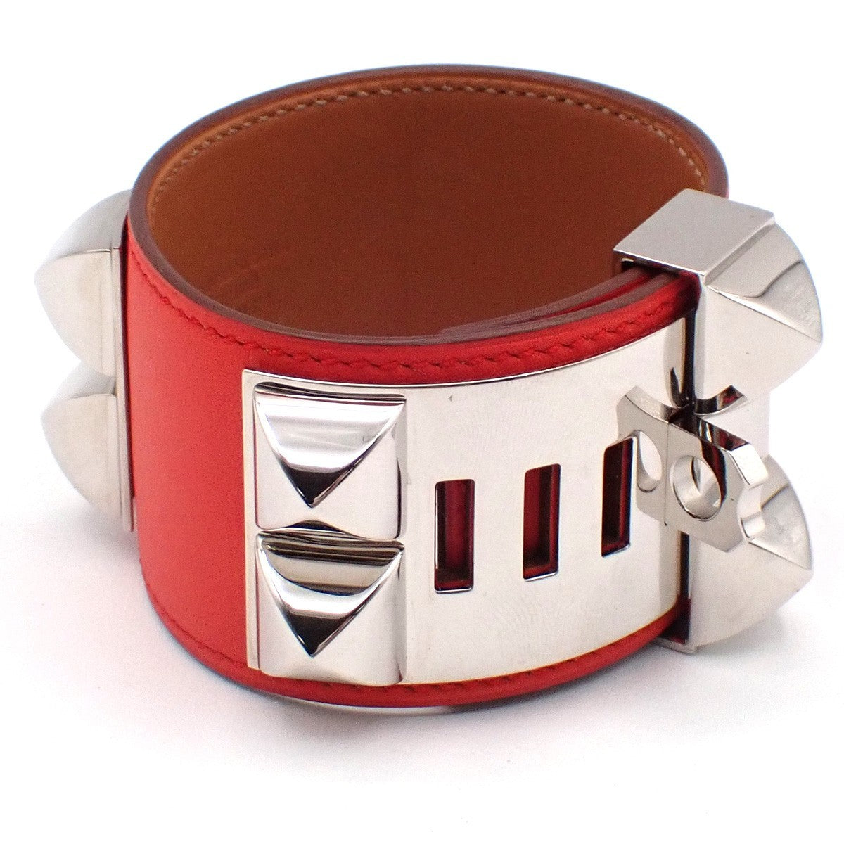 HERMES Collier de Chien Bracelet Size S Square Q Leather Orange 77RP160