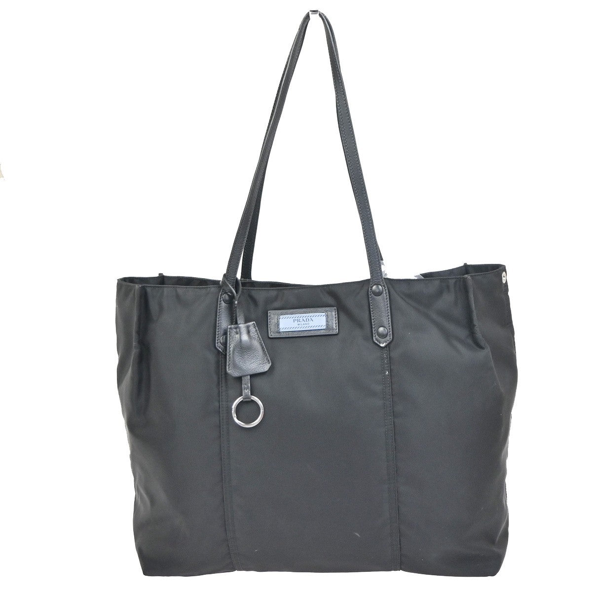 PRADA Logo Tessuto Shoulder Tote Bag Nylon Leather Black SHW Italy 33KC923