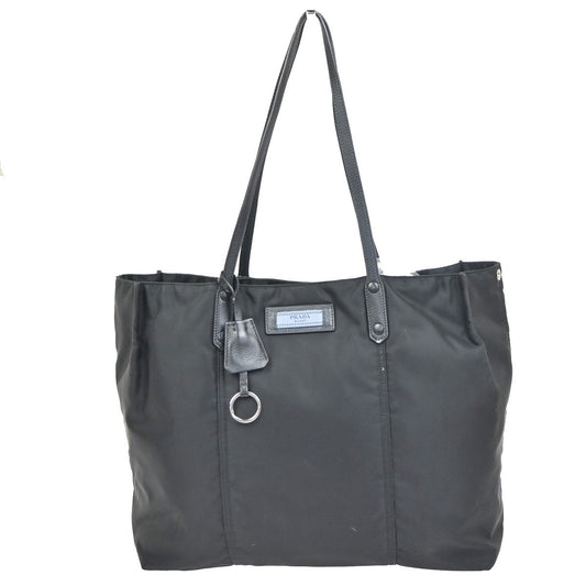 PRADA Logo Tessuto Shoulder Tote Bag Nylon Leather Black SHW Italy 33KC923