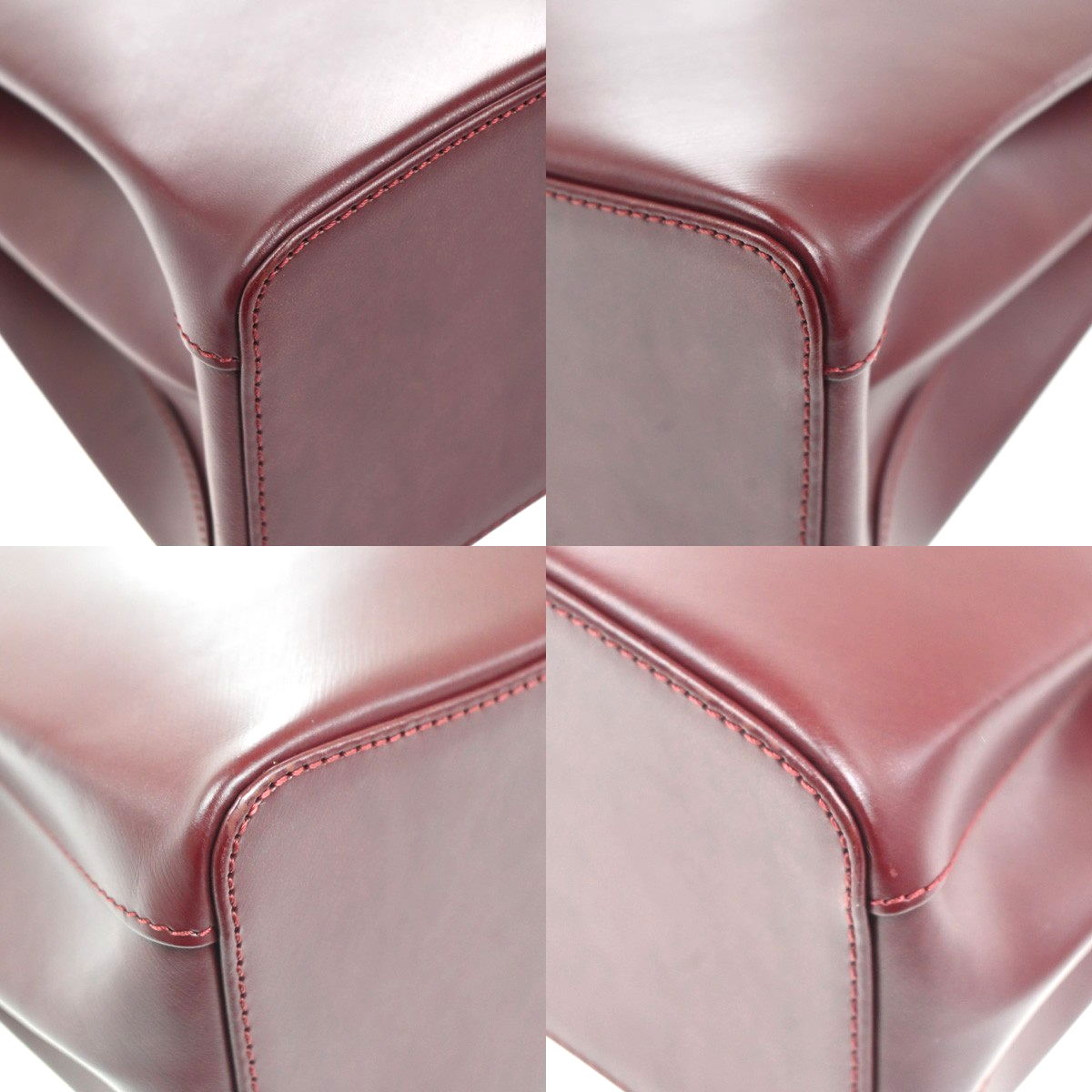 CARTIER Logo Trinity Tricolor Metal Handle Hand Bag Leather Red France 79MA200