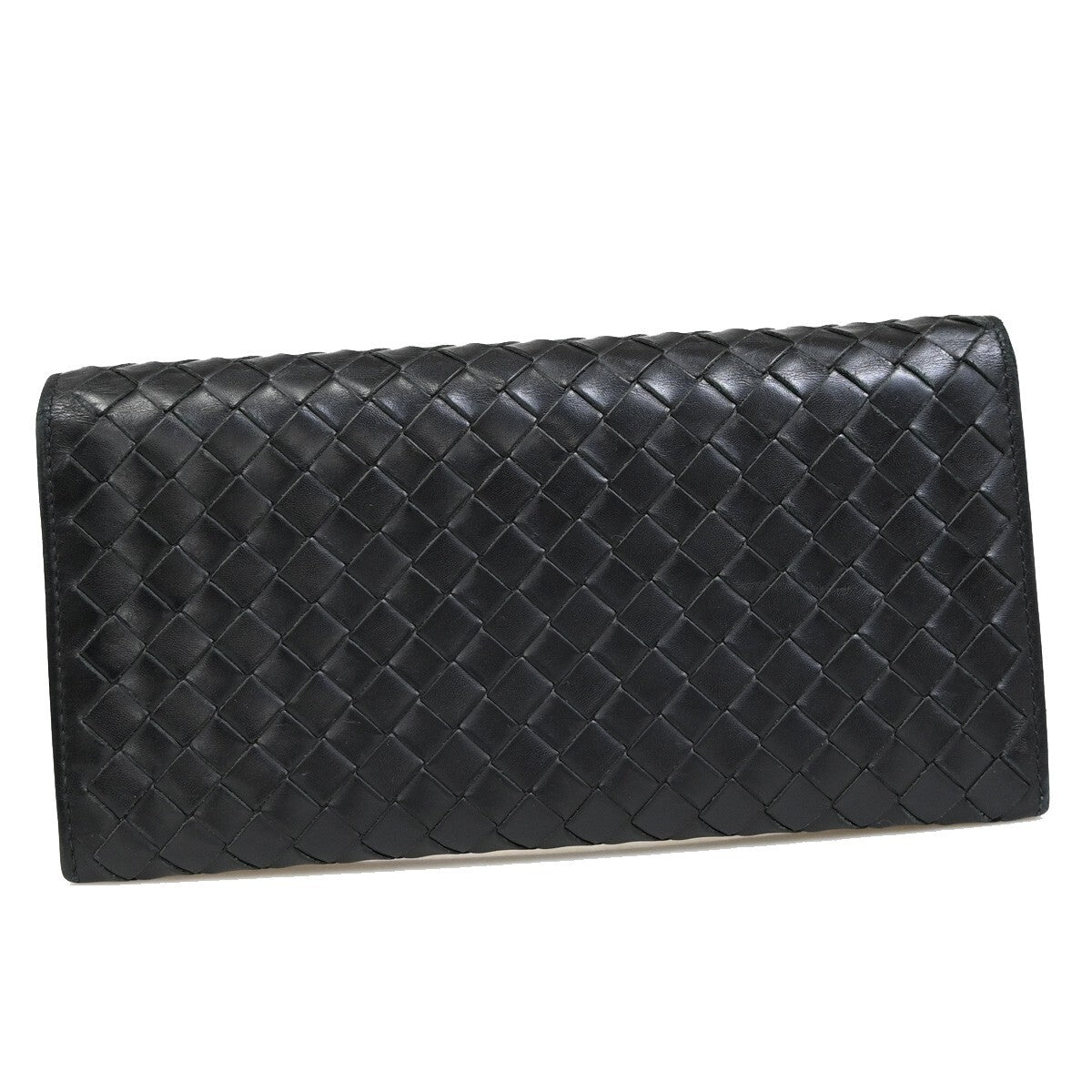 BOTTEGA VENETA Logo Intrecciato Bifold Long Wallet Leather Black Italy 69EE267