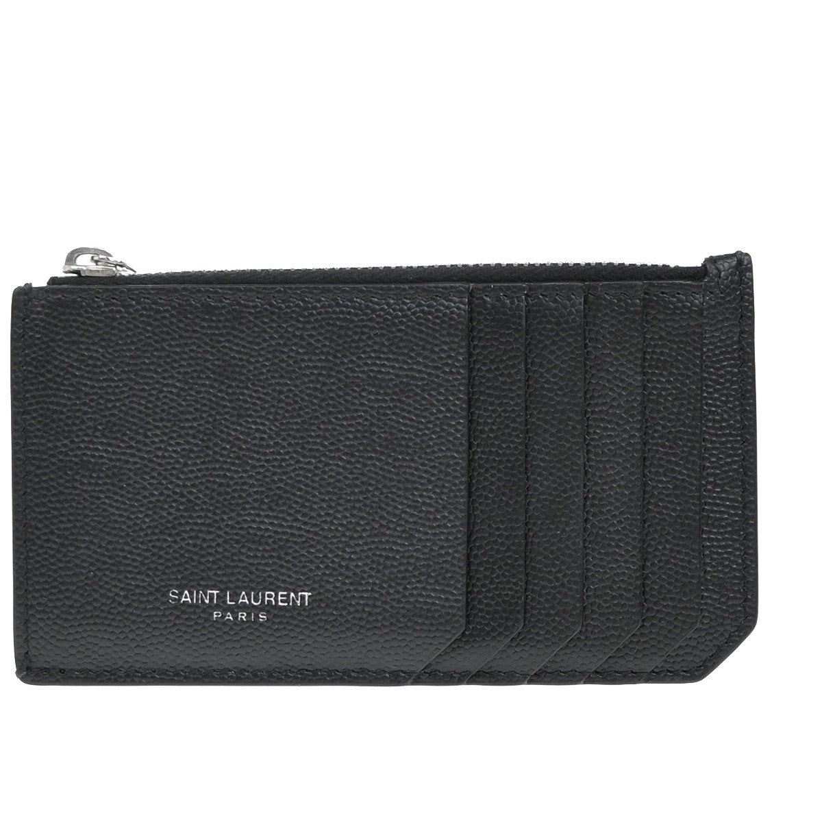 SAINT LAURENT Logo Compact Card Coin Case Wallet Leather Black Italy 60EF917