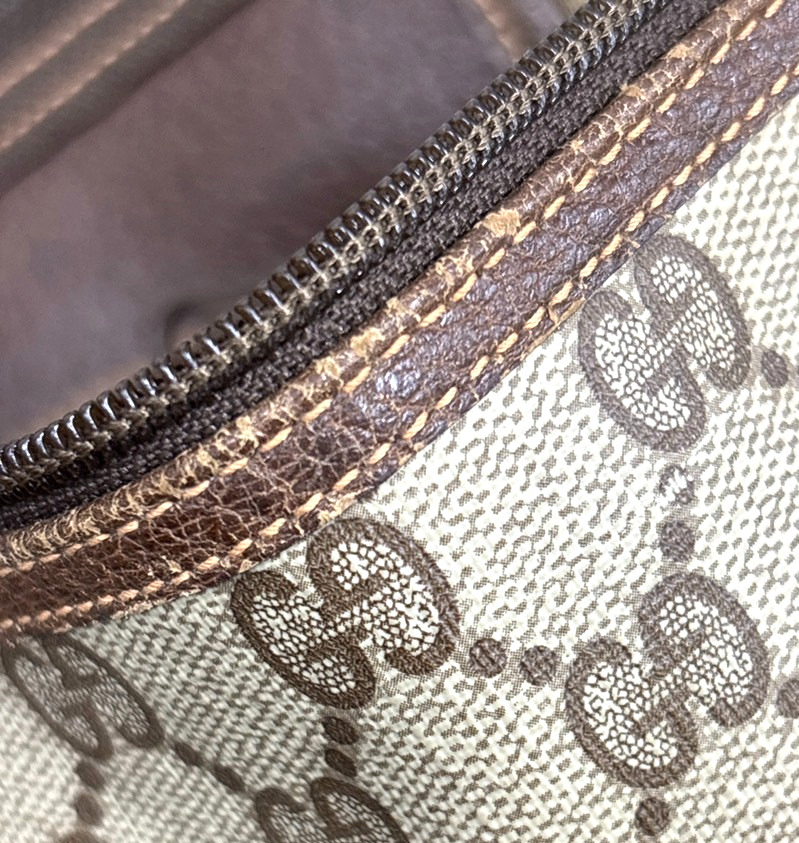 GUCCI Logo GG Sherry Line Boston Hand Bag PVC Leather Beige Italy 32MA454