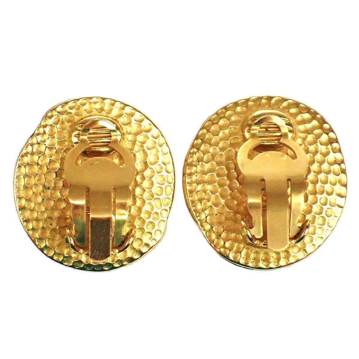 CHANEL CC Round Button Earrings Clip-On 96P Gripoix Clear GHW France VTG 87RH466