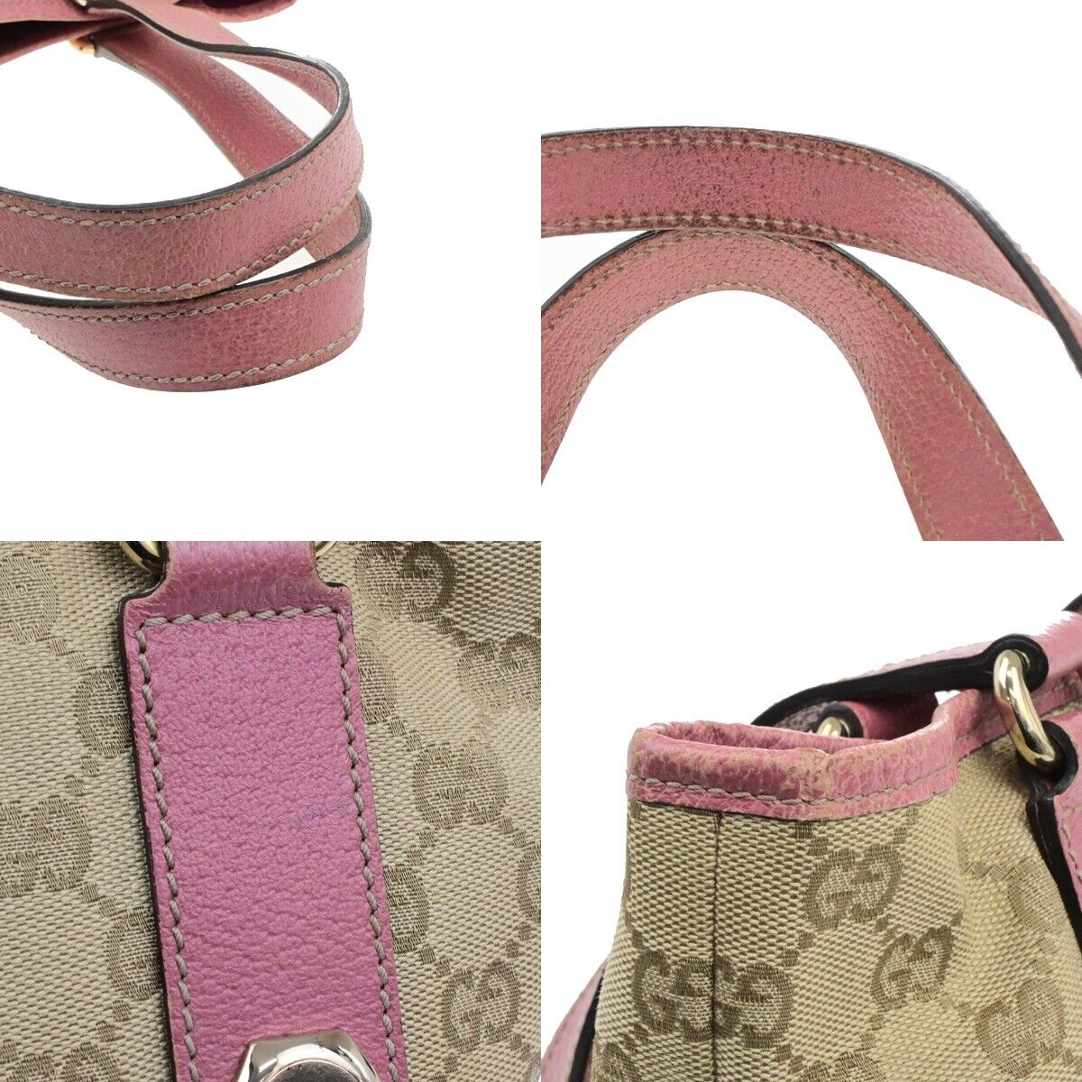 GUCCI Logo GG Pattern Shoulder Hand Bag Canvas Leather Brown Pink GHW 65EE117