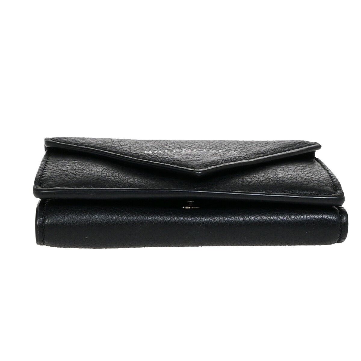 BALENCIAGA Logo Trifold Mini Paper Wallet Leather Black Italy 62KA374