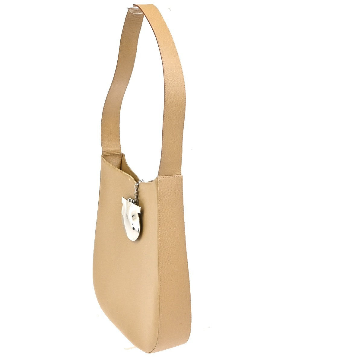 SALVATORE FERRAGAMO Logo Gancini Shoulder Bag Leather Beige SHW Italy 62KC642