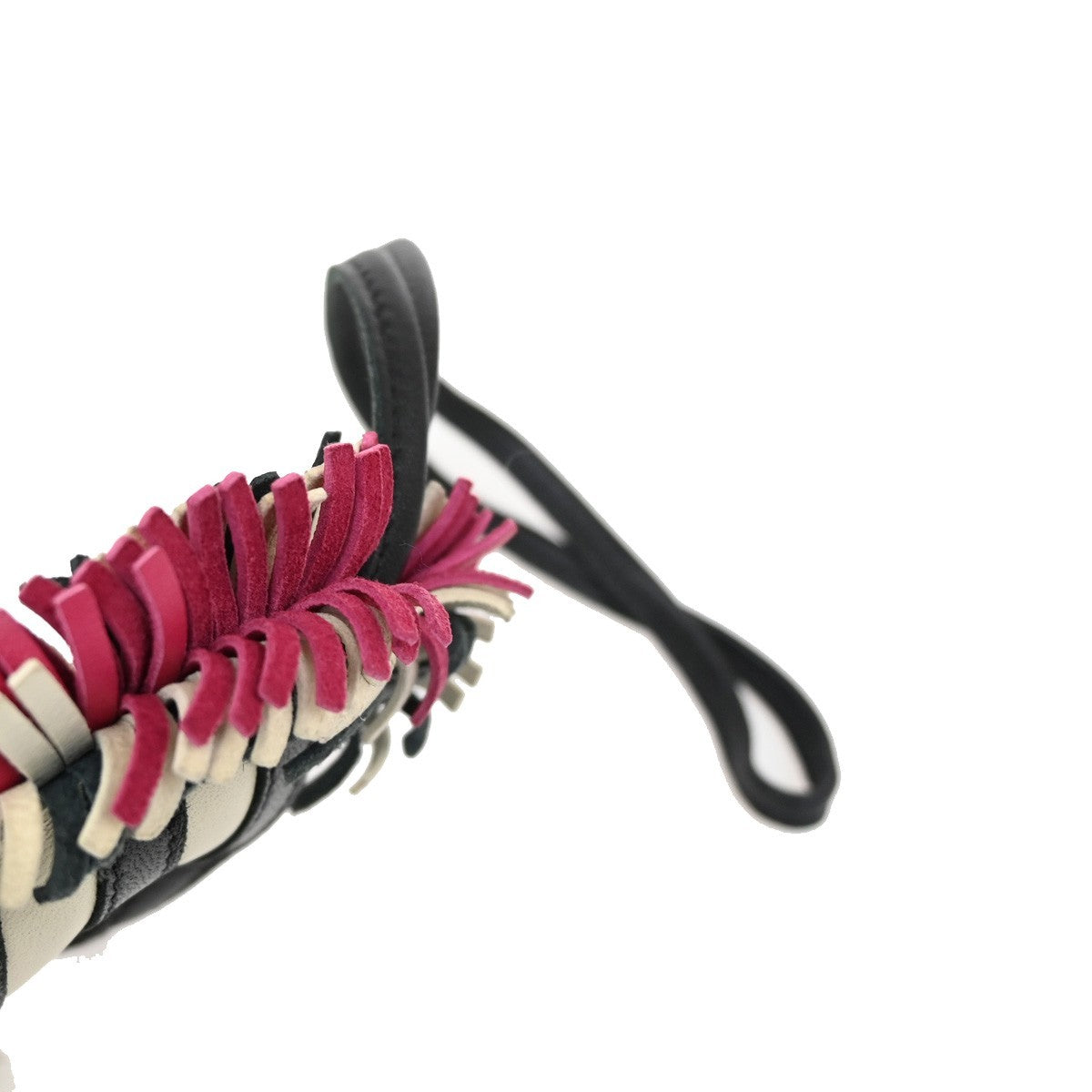 HERMES Zebra ZZ Savannah Strap Bag Charm Lambskin Leather Black White 73RL531