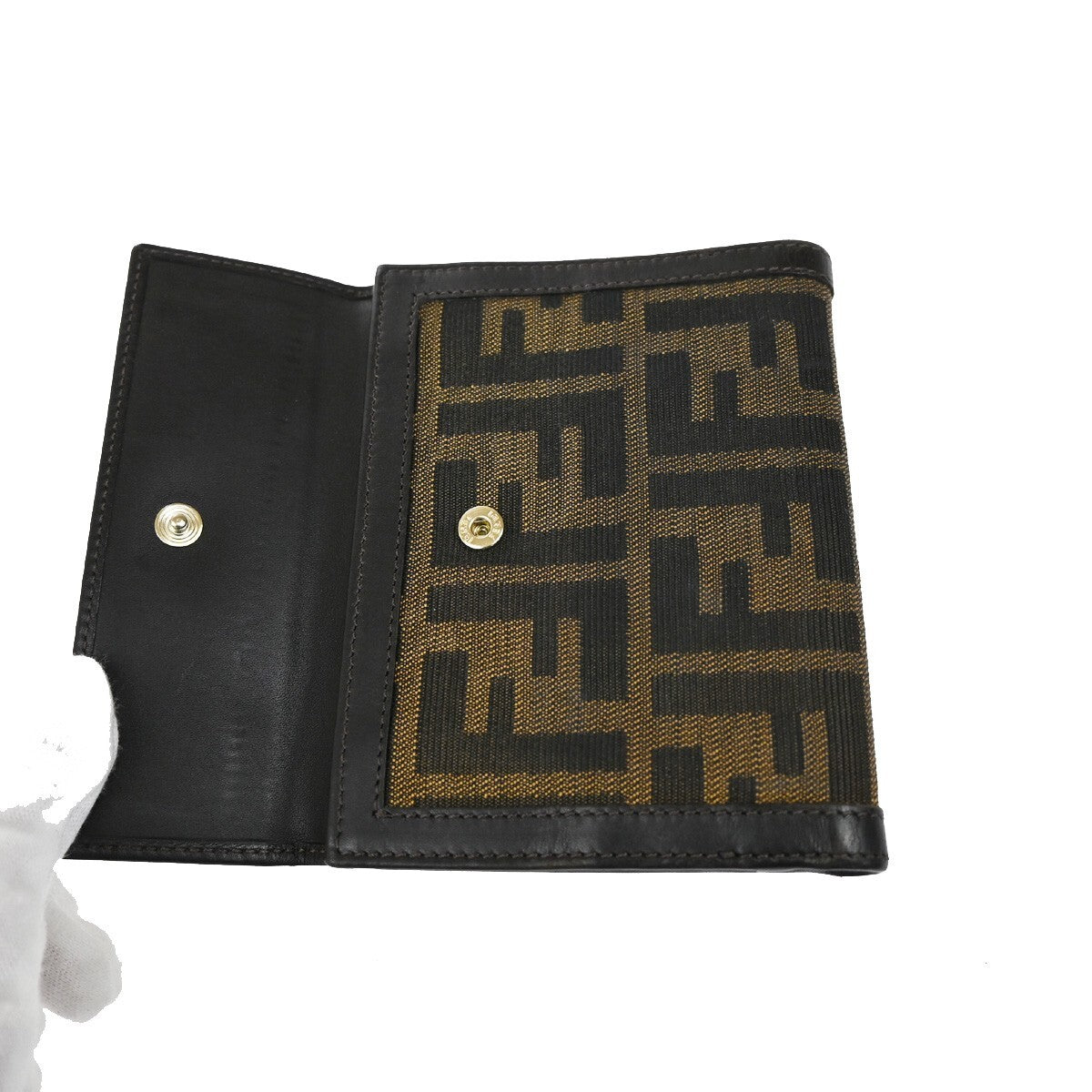 FENDI Logo Zucca Pattern Bifold Wallet Canvas Leather Brown Italy 08EE278