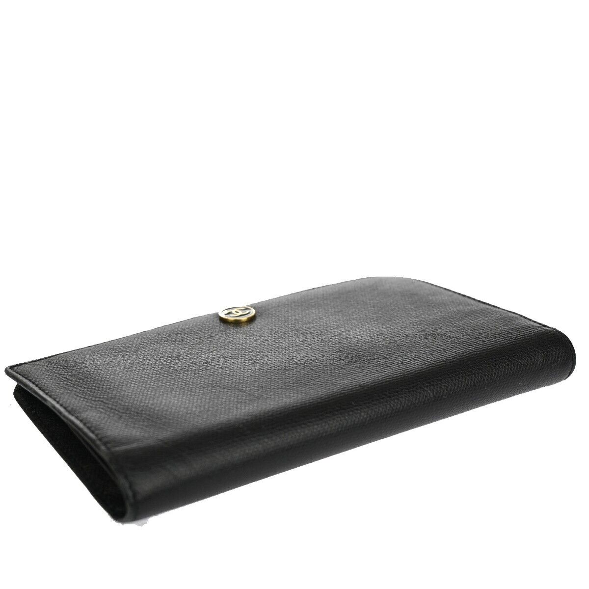 CHANEL CC Logo Long Bifold Wallet Purse Leather Black Gold Italy 66FA381