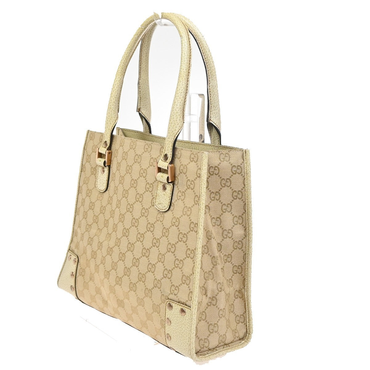 GUCCI Logo GG Pattern Shoulder Tote Bag Canvas Leather Brown Beige 87ZA287