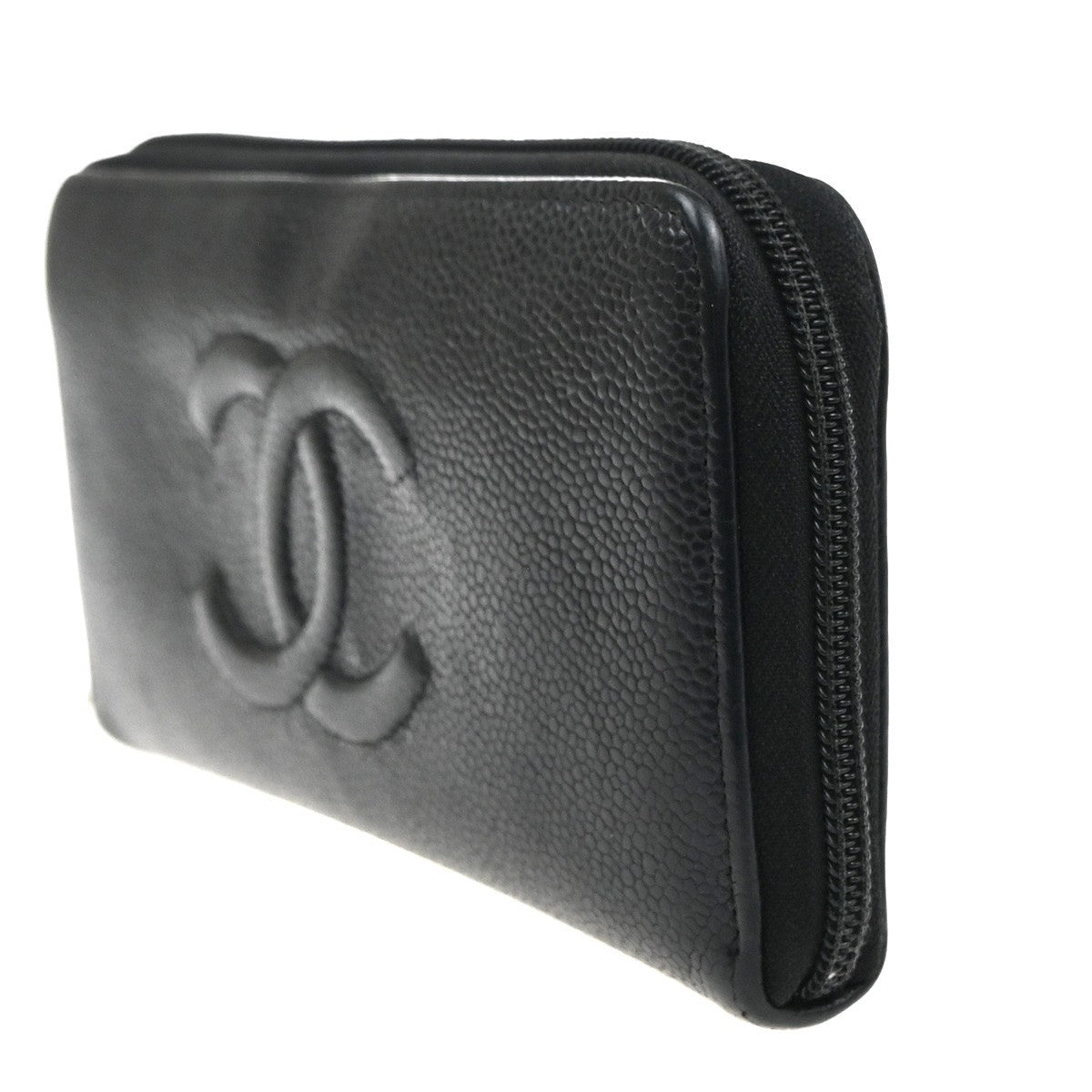 CHANEL CC Zip Around Long Wallet Grained Calfskin Leather Black Spain 87RQ036