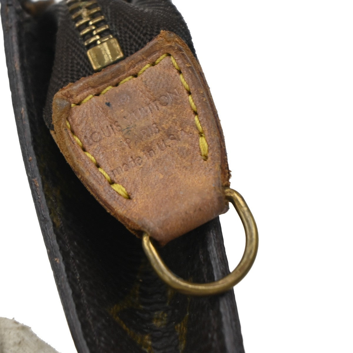 LOUIS VUITTON LV Logo Bucket PM Pouch Bag Monogram Leather Brown Gold 04EF782