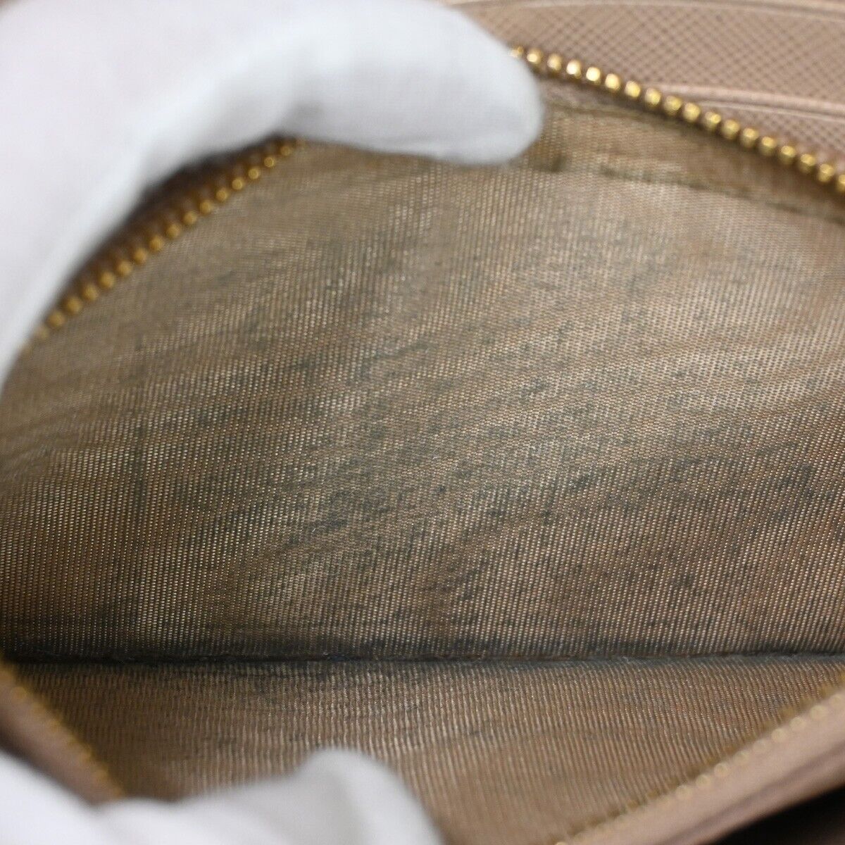 PRADA Logo Saffiano Long Bifold Wallet Purse Leather Beige Gold Italy 05SH556