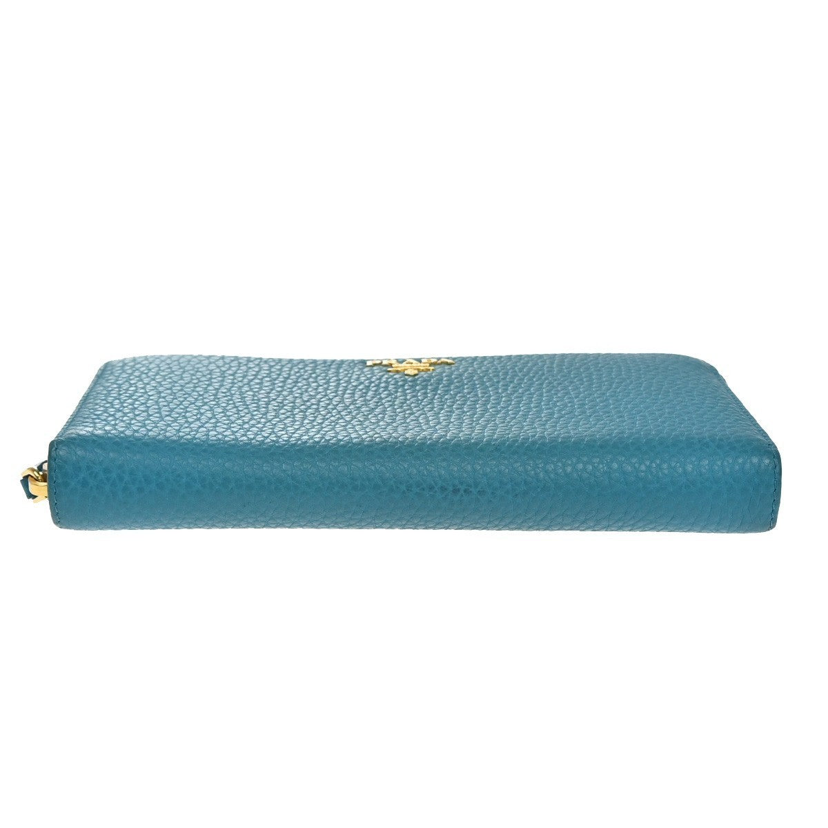 PRADA Logo Long Zipper Around Wallet Vitello Grain Leather Blue Italy 30KB104