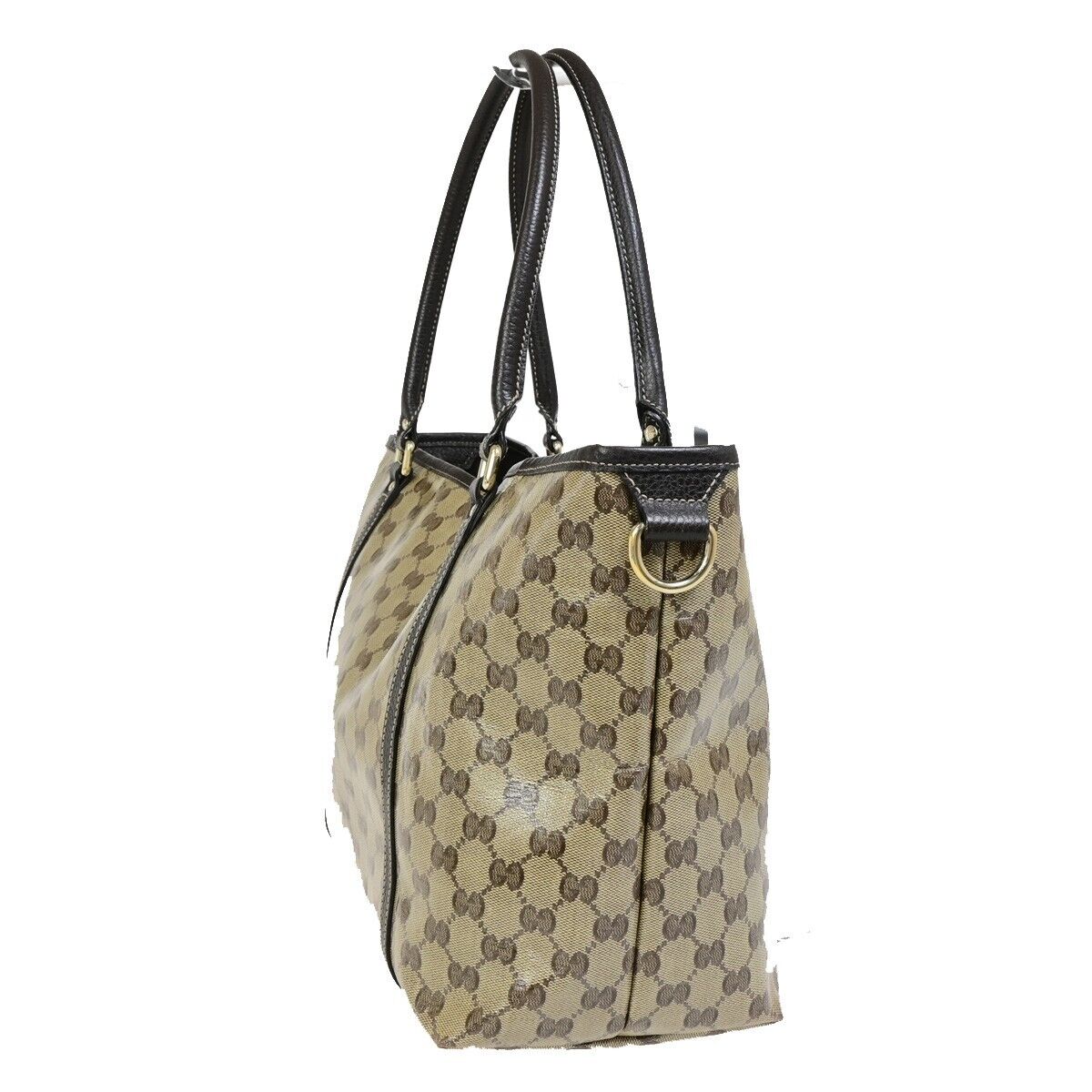 GUCCI GG Canvas Crystal Tote Shoulder Bag Coating Leather Brown Italy 34FB073