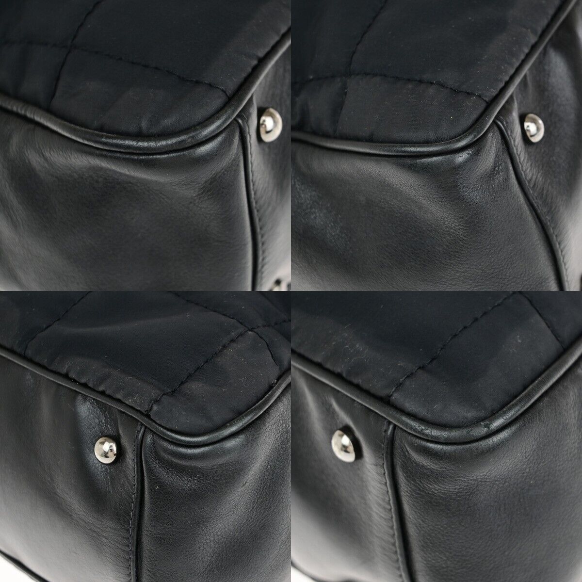 CHANEL CC Chocolate Bar Hand Bag Nylon Leather Black Silver Italy 11EB769