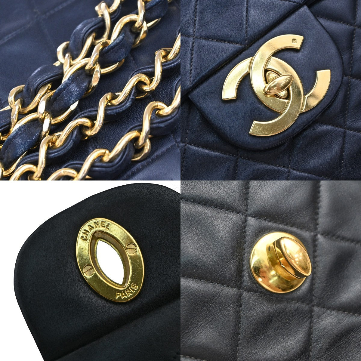 CHANEL Maxi Jumbo Matelasse 34 Chain Shoulder Bag Leather Black Vintage 356RF833