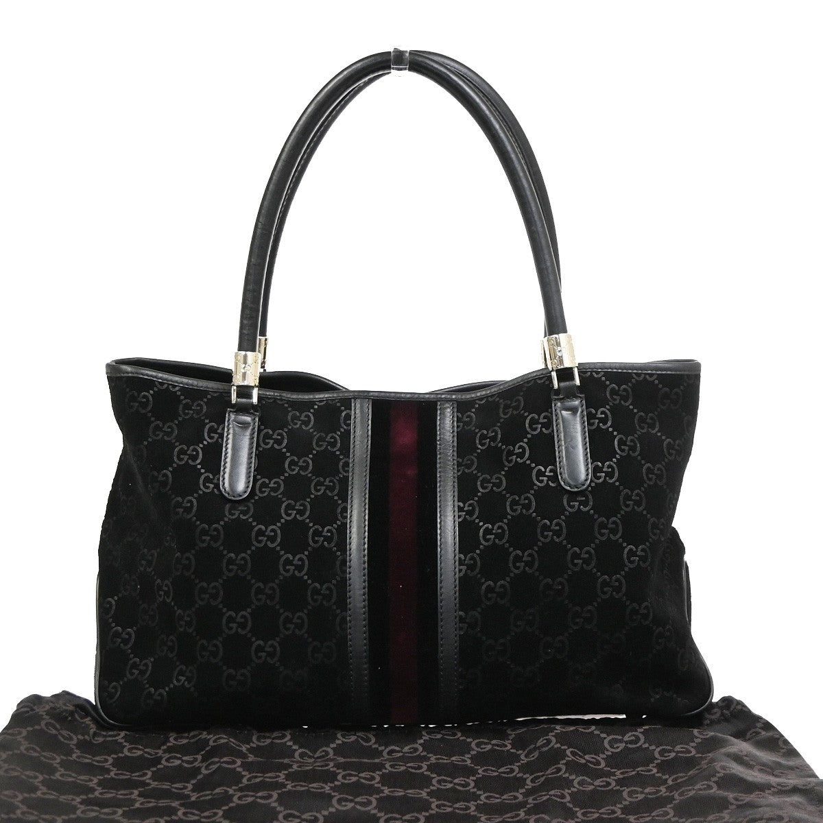 GUCCI GG Logo Sherry Line Shoulder Hand Bag Suede Leather Black Italy 10CA953