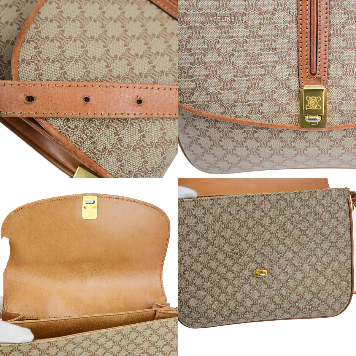 CELINE Logo Macadam Pattern Shoulder Bag PVC Leather Brown GHW Italy 36YG547