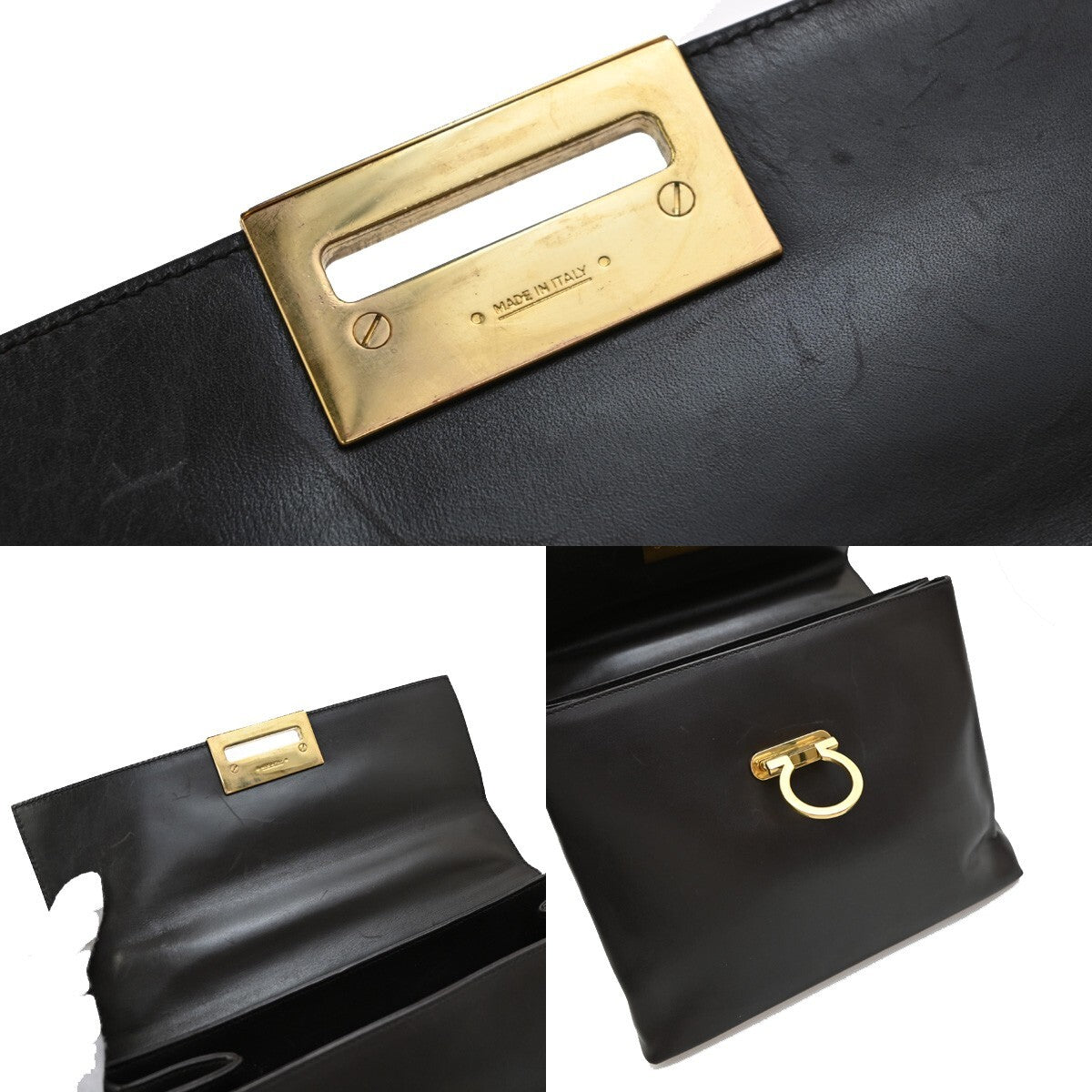 SALVATORE FERRAGAMO Logo Gancini Hand Bag Leather Brown GHW Italy 60EE943