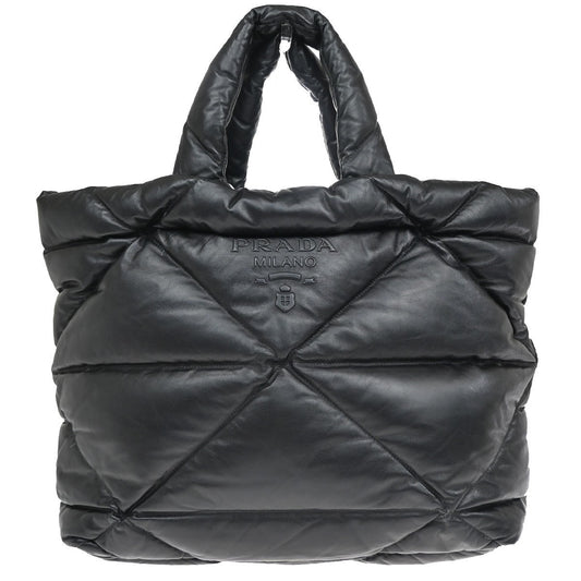PRADA Logo Padded Hand Tote Bag Nappa Leather Black Italy 307RF799