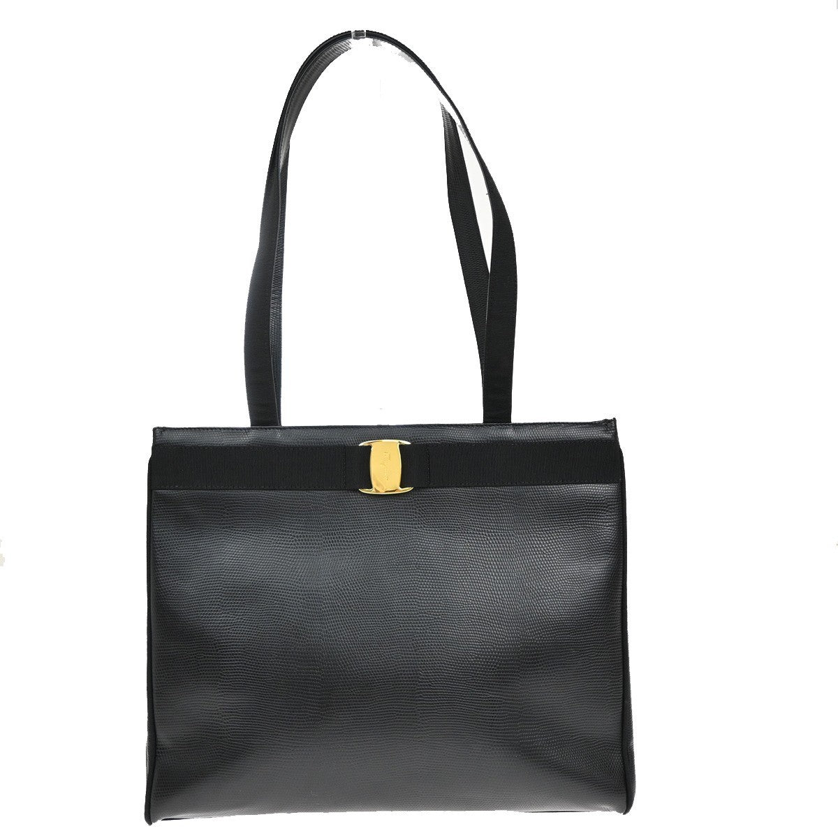 SALVATORE FERRAGAMO Vara Shoulder Bag Embossing Leather Black GHW Italy 67KA945