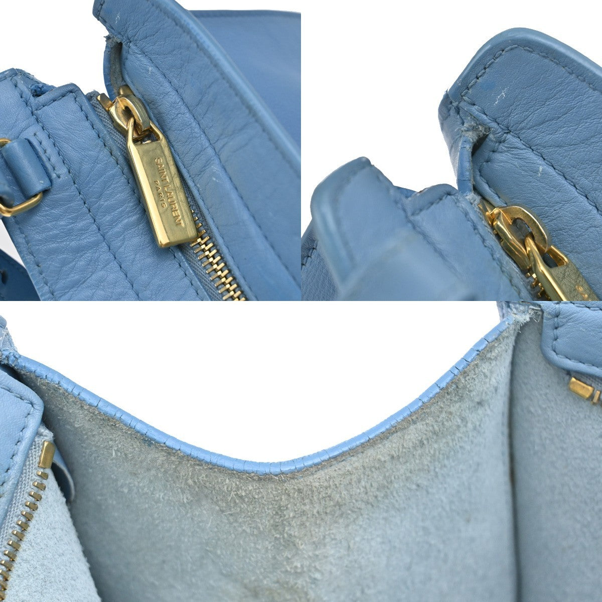SAINT LAURENT  Logo Classic Y Cabas 2 Way Hand Bag Leather Blue Gold 79KP092