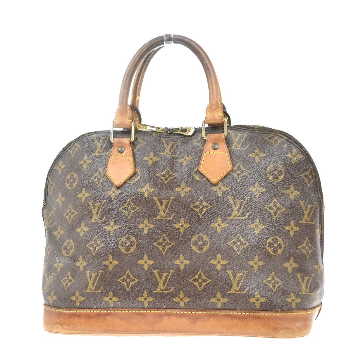 LOUIS VUITTON LV Logo Alma Hand Bag Monogram Leather Brown France M51130 35MA370