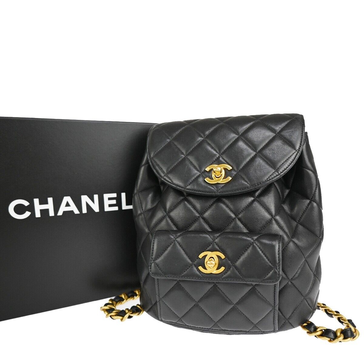CHANEL CC Logo Matelasse Chain Backpack Bag Leather Black GHW Vintage 731RJ682