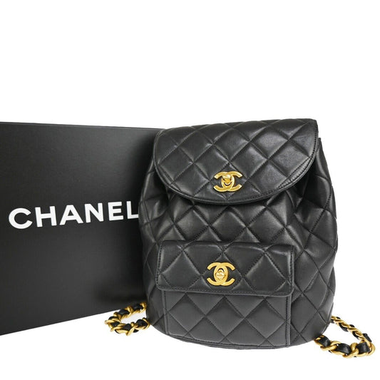 CHANEL CC Logo Matelasse Chain Backpack Bag Leather Black GHW Vintage 731RJ682