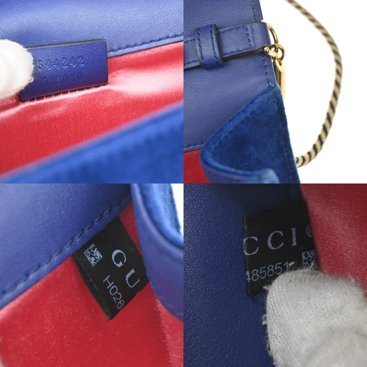 GUCCI Crystal G Logo Broadway Min Shoulder Bag Velvet Leather Blue GHW 16YH968