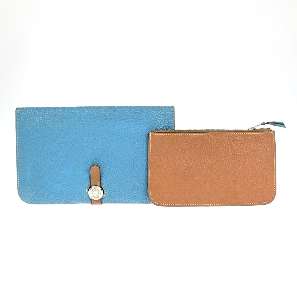 HERMES Dogon GM Coin Case Bicolor Bifold Wallet Togo Leather Bleu Jean 32KA284