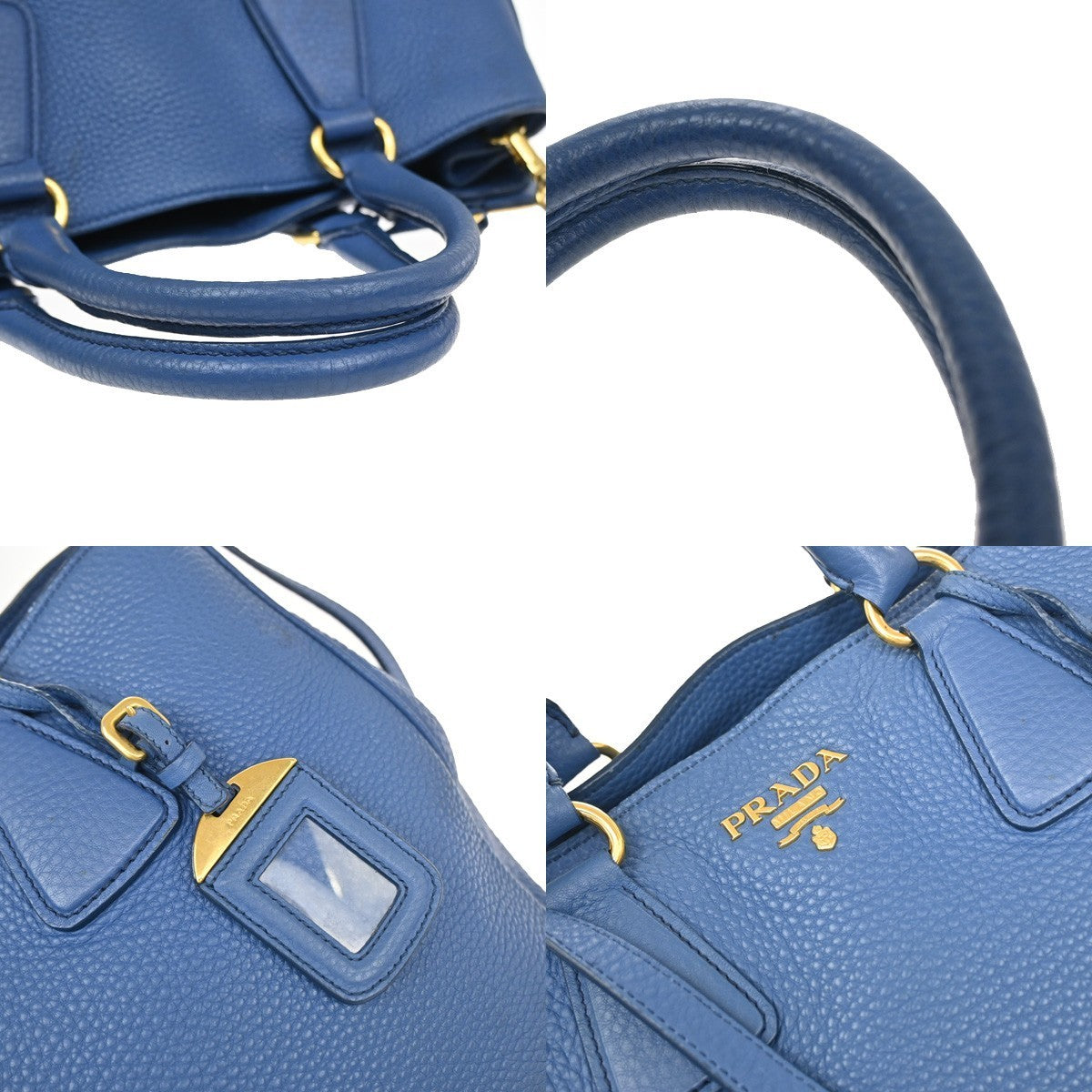 PRADA Logo 2Way Shoulder Hand Bag Vitello Daino Leather Blue GHW Italy 18YJ205