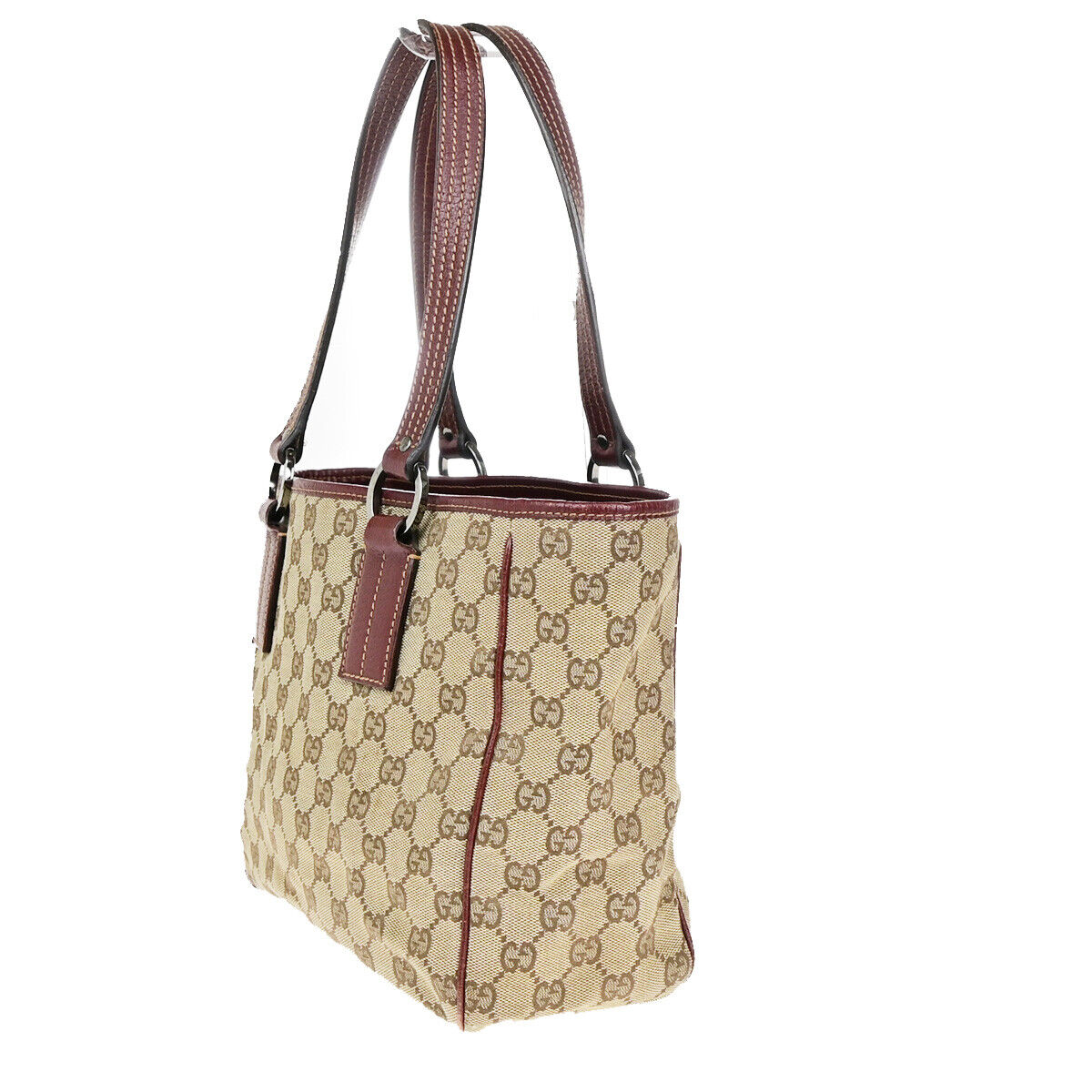 GUCCI Logo GG Pattern Shoulder Tote Bag Canvas Leather Brown Bordeaux  69YG246