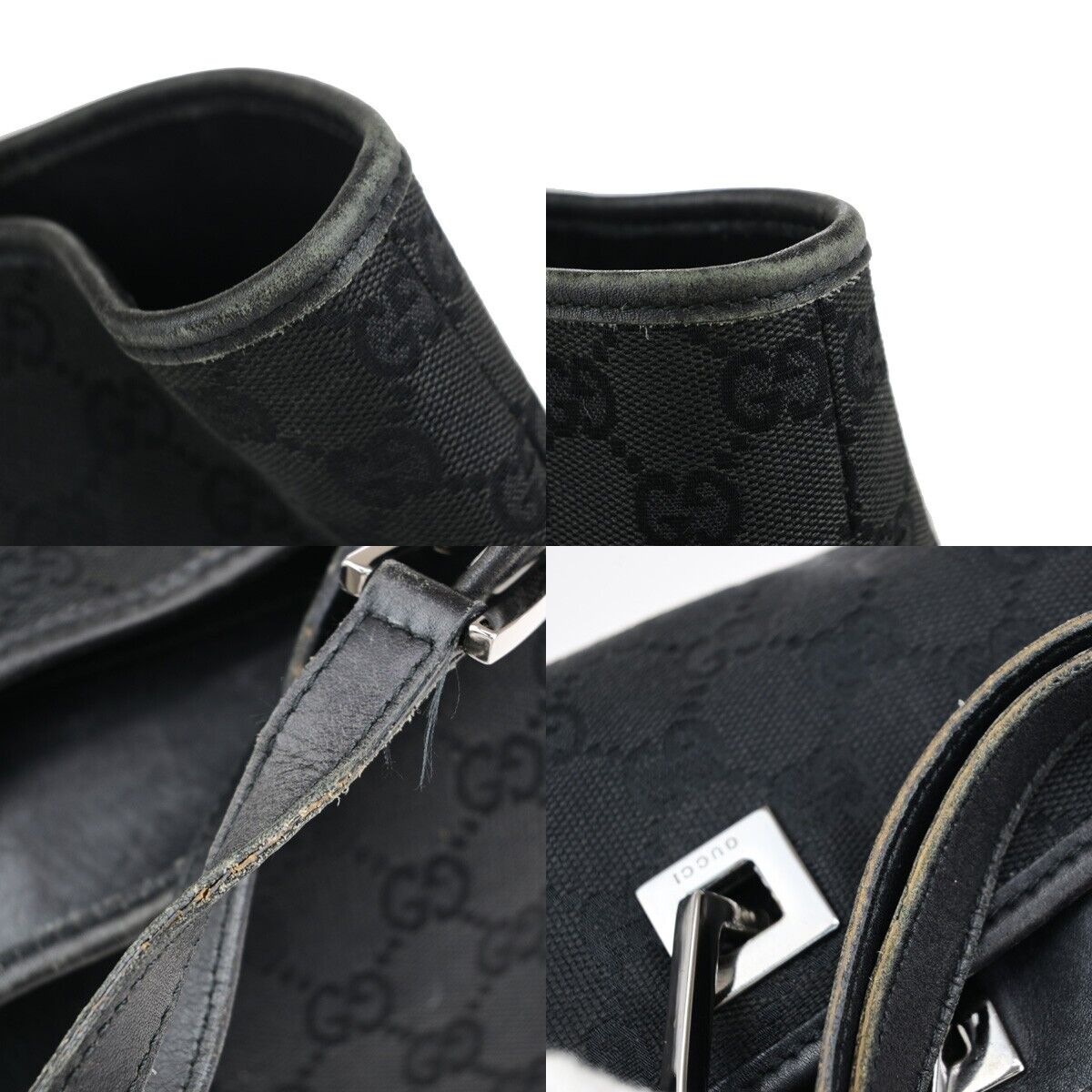 GUCCI Logo GG Pattern Shoulder Tote Bag Canvas Leather Black GHW Italy 62EC530