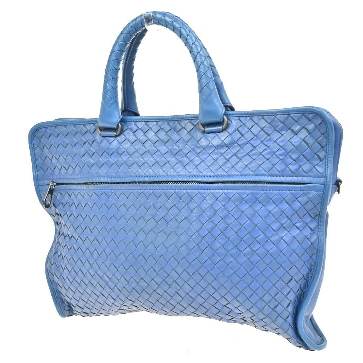 BOTTEGA VENETA Intrecciato Briefcase Logo Top Handle Bag Leather Blue 31CA722