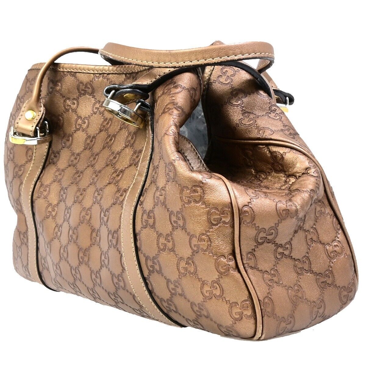 GUCCI GG Guccissima Shoulder Hand Tote Bag Embossing Leather Bronze 65EB943