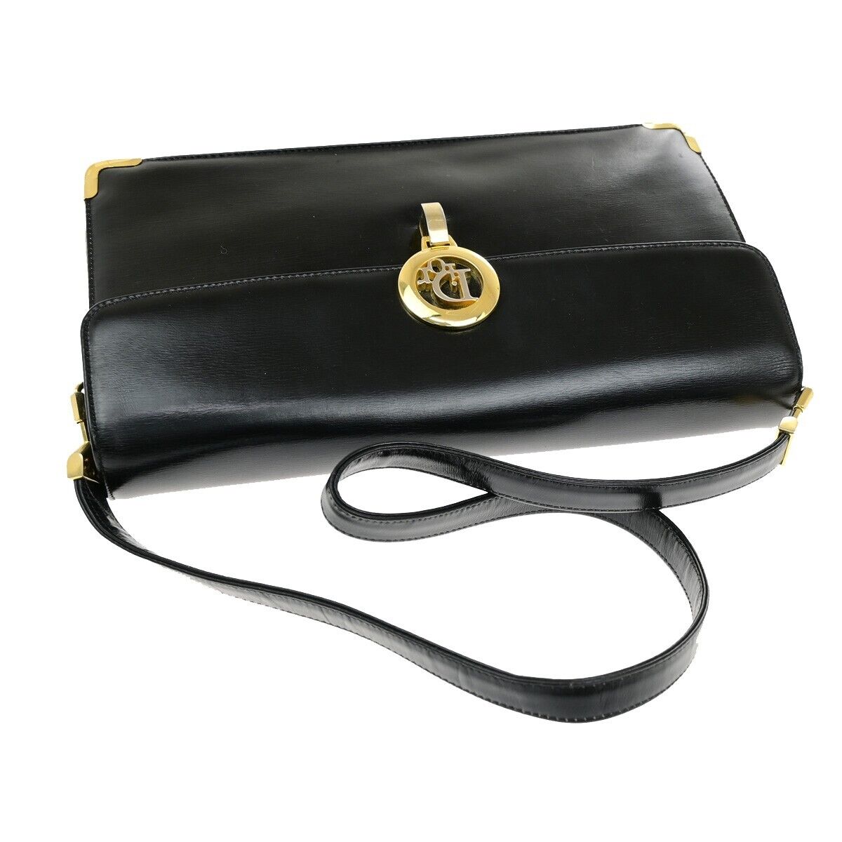 CHRISTIAN DIOR Logo Shoulder Bag Leather Black GHW 33ED426