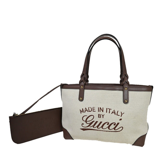GUCCI Logo Shoulder Hand Tote Bag Pouch Canvas Leather Brown Gold Italy 72YD994