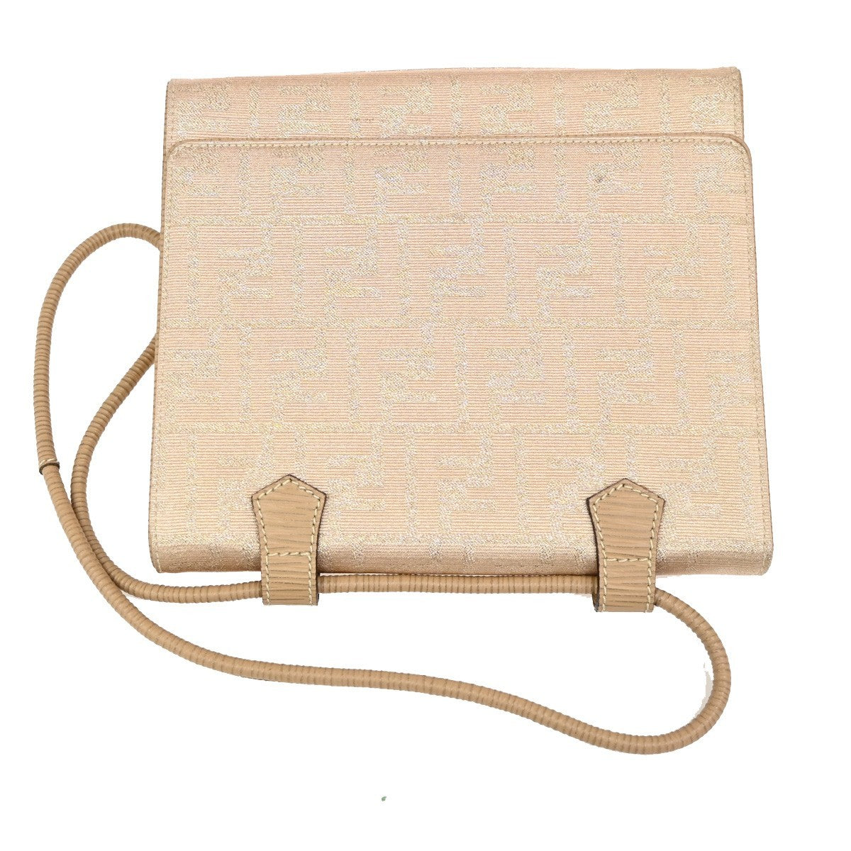 FENDI Logo Zucca Pattern Shoulder Bag Canvas Leather Gold Beige 87TA127