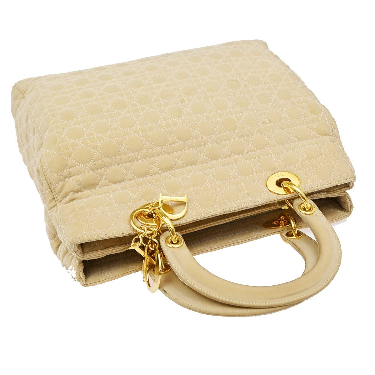 CHRISTIAN DIOR Lady Cannage Tote Hand Bag Nylon Leather Beige GHW Italy 82EF879