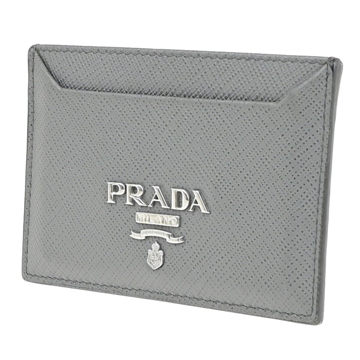 PRADA Logo Saffiano Card Case Leather Gray SHW Italy 60SJ353