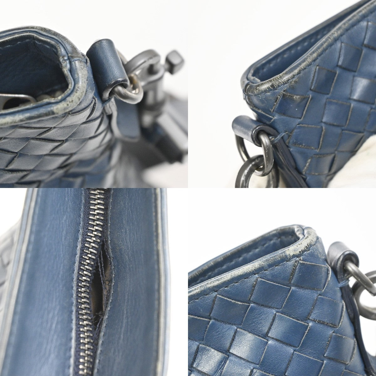 BOTTEGA VENETA Logo Intrecciato Shoulder Bag Leather Navy Blue Italy 10MA491
