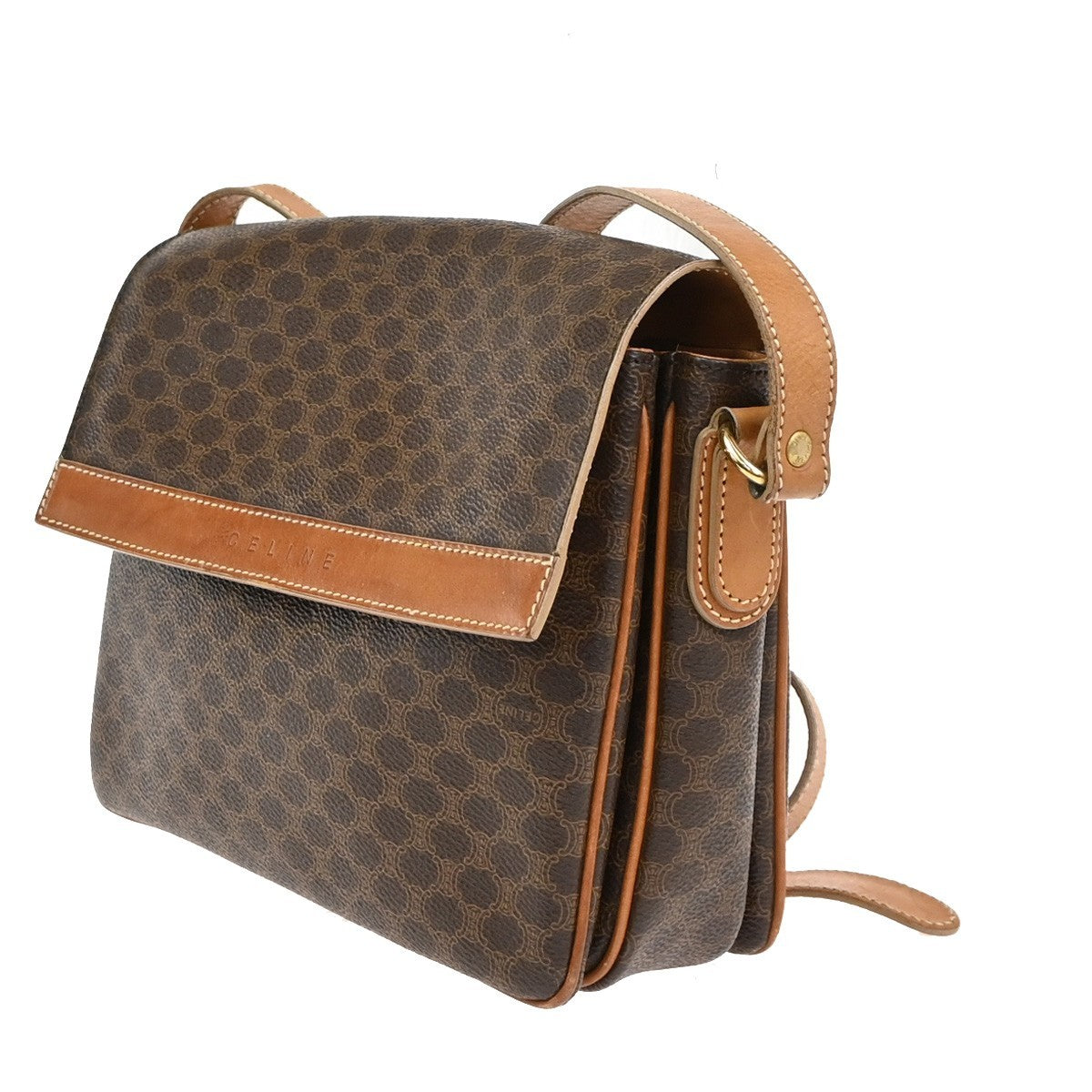 CELINE Logo Macadam Pattern Shoulder Bag PVC Leather Brown GHW Italy 61KC643